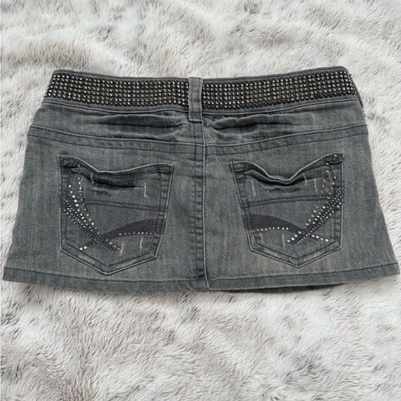 Gray Denim Mini Skirt with Studded Belt - Picture 2 of 6